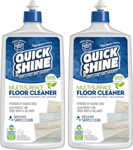 Quick Shine Multi Surface Floor Cleaner 27oz, 2Pk | Ready to Use-Streak Free- No Rinse | Use on Hardwood, Laminate, Luxury Vinyl Plank & Stone | Use in Spray Mops & Vac Mops | Safer Choice Cleaner