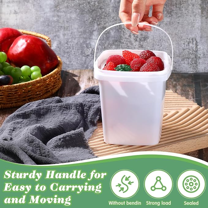 Mifoci 24 Pcs 3 Qt/ 101 Oz/ 3 L Plastic Food Containers, 0.74 Gallon Ice Cream Buckets with Lids and Handle Reusable Square Deli Containers Freezer and Microwave Safe for Kitchen Food Drinks Storage