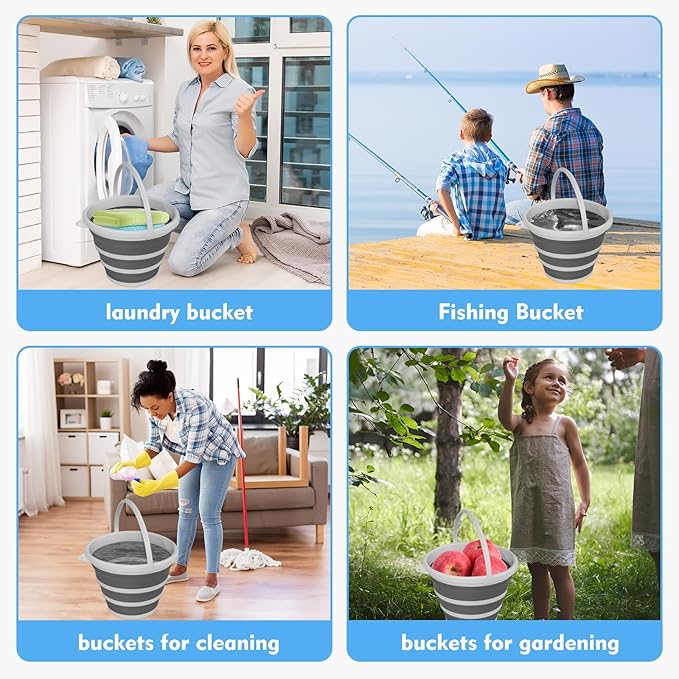 Collapsible Water Bucket with Handle. 2.6-Gallon Capacity, Designed for Outdoor Car Washing, Fishing, and Household Cleaning. Portable and Space-Saving
