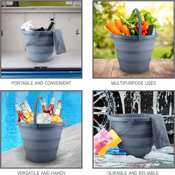 SIMPLEMADE Collapsible Bucket Cleaning Set - Includes 2 Foldable Buckets, Spray Bottle, Rag, Scrubbing Brush and Sponge - Holds Up to 10 liters, Easy Storage, All-Purpose Cleaning Solution