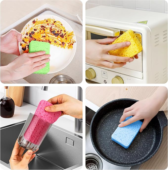12-Count Kitchen Sponges | Compressed Cellulose Sponges | Non-Scratch Natural Dish Sponge for Kitchen Bathroom and Cars,Colorful Funny Cut-Outs DIY