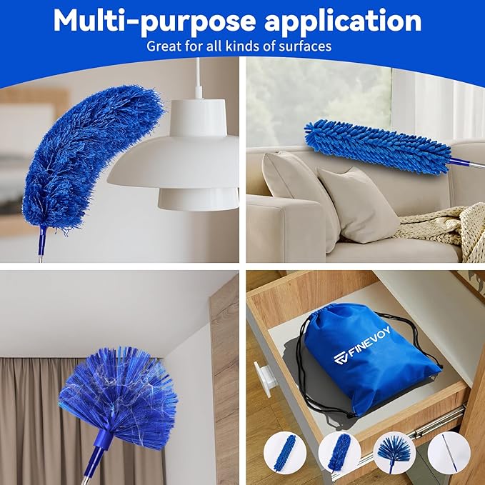 Dusters for Cleaning, Duster with Extension Pole 5 in 1 Kit, Cobweb Duster, Long Dusters for High Ceilings, Microfiber Dusters for Ceiling Fan, Blinds and Furniture