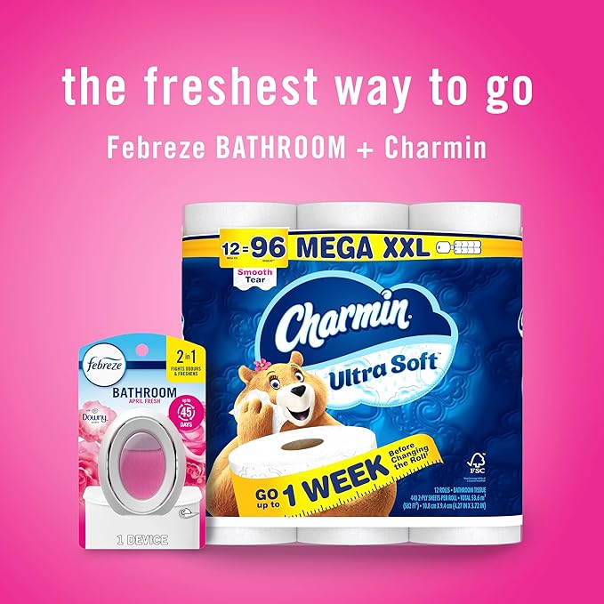 Febreze Bathroom Air Freshener, Odor-Fighting, Plug In Alternative, Air Fresheners for Home and Bathroom and Kitchen, Closet Air Fresheners, Downy April Fresh Scent, 6 Count