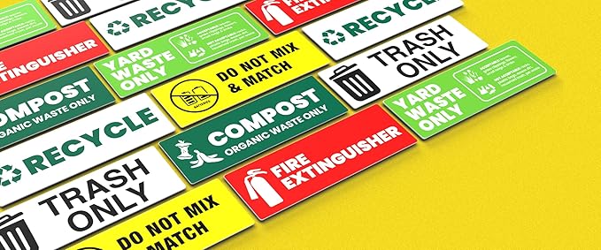 Trash Sticker for Outdoor Trash Can, Garbage Can - 3-5 Year Indoor/Outdoor Rated - Heavy Duty, Weather Proof, Ultra Durable - USA Made (6x2 inch), 4 Labels