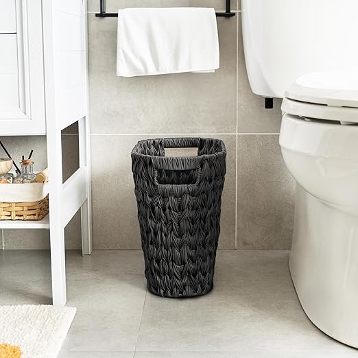 GRANNY SAYS Wicker Waste Basket, Waterproof Bathroom Trash Can, Decorative Boho Waste Baskets with Handles, Waste Basket for Bedroom, Office, 19 Liters/5 Gallons