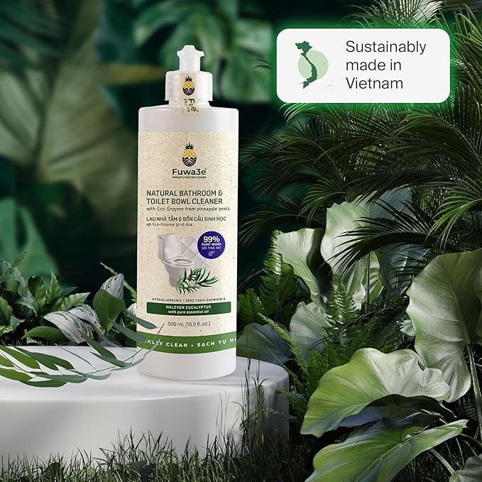 Fuwa3e Pineapple Enzyme Natural Toilet Bowl Cleaner Halcyon Eucalyptus - 16.9oz 1 Pack - 99% Plant Based Non Bleach Bathroom Cleaner - Freshens and Deodorizes with Fermented Pineapple Peels