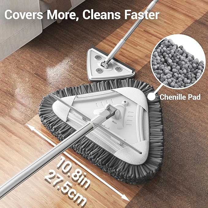7-in-1 Triangle Mop Set with 7 Replaceable Heads and Adjustable Long Handle for Walls, Floors, Windows, Baseboards (White)