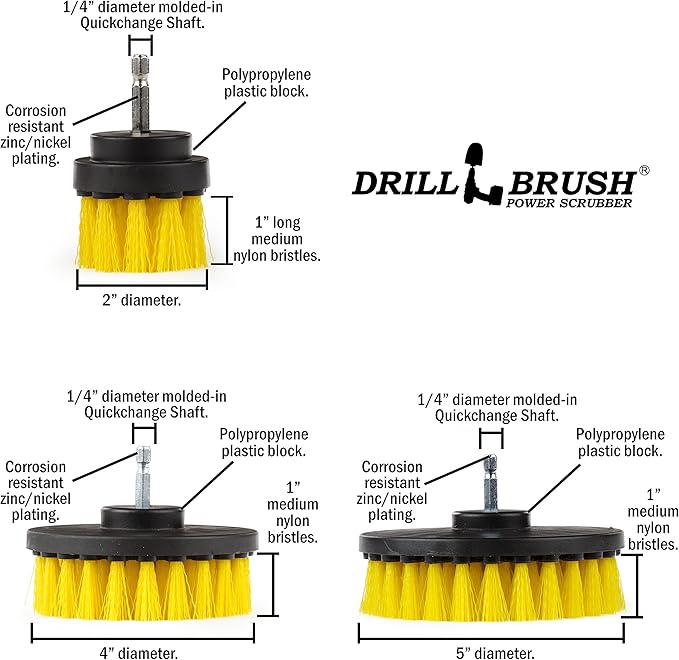 House Cleaning Supplies – Cleaning Drill Brush Set - Bathroom Accessories - Flat Scrub Brushes - Grout Cleaner - Electric Spin Brush Attachment for Drill - Bathroom Cleaner Brushes - Shower Scrubber