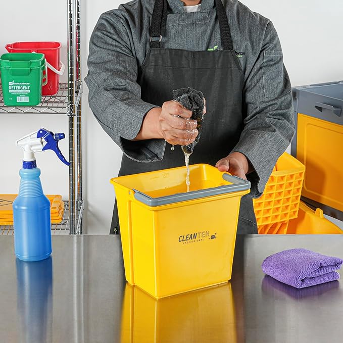 Restaurantware-Clean Tek Professional 6 Quart Cleaning Bucket, 1 Utility Pail with Handle - Heavy-Duty, Portable, Yellow Plastic Washing Pail, Perfect for Household, Outdoor, Car Wash and More