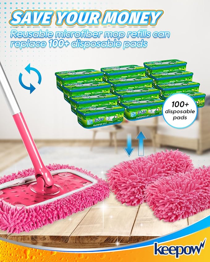 Reusable Dry Sweeping Cloths Microfiber Wet Mop Pads Compatible with Swiffer Sweeper Mop Replacement Sweeping Mopping pad Refills for Hardwood Surface Floor Cleaning (4PCS)