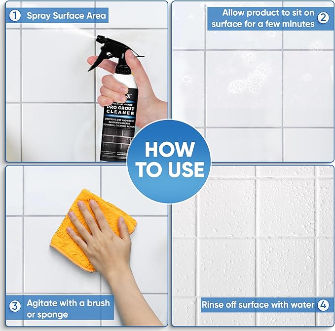 AQUA-X Grout Cleaner 16oz - Heavy Duty Tile & Grout Stain Remover for Floors, Showers & Bathrooms - Deep Cleaning Formula for Bright, White, & Sealed Grout - Non-Toxic, Easy Scrub