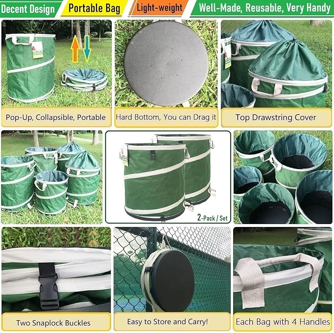 24 Gallon and 46 Gallon Collapsible Trash Can Solid Bottom for Yard Waste Bag,Garden Debris Bag,Pop-Up Trash Can,Recycling Bin,RV Camping Waste Bin,Laundry Hamper,Lawn Grass,Yard Weeds Bags,Leaf Bags