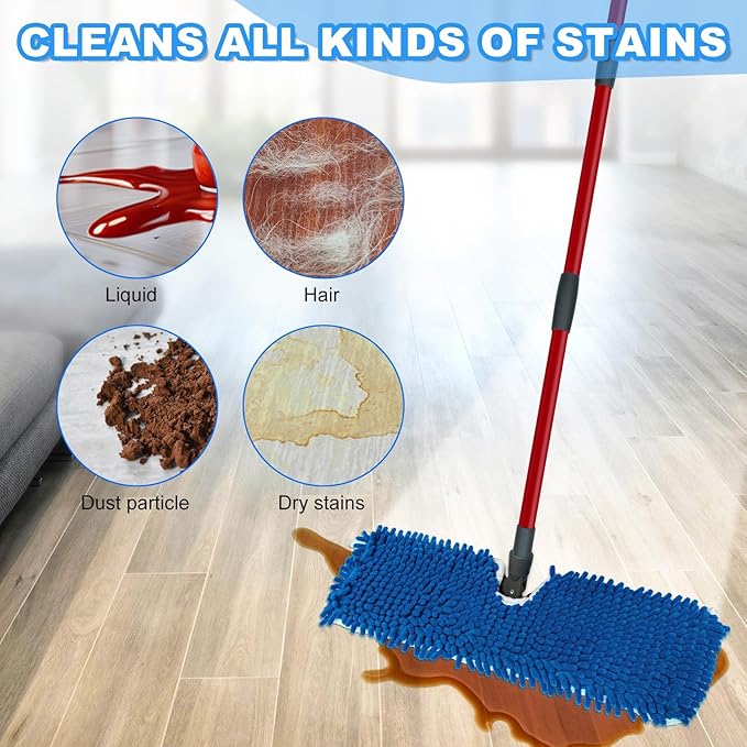 Microfiber Mops for Floor Cleaning, Flat Mop with 3 Reusable Pads and Extendable 58" Long Handle for O Cedar Dual-Action Microfiber Flip Mop , Dust Mop for Hardwood Floors, Wet & Dry Use