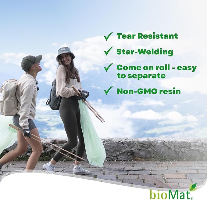 bioMat 64 Gallon Compostable Trash Bags Liners, 30 Count, BPI ASTM D6400 and CMA Certified, Compost Liner Bags for Large Trash Can