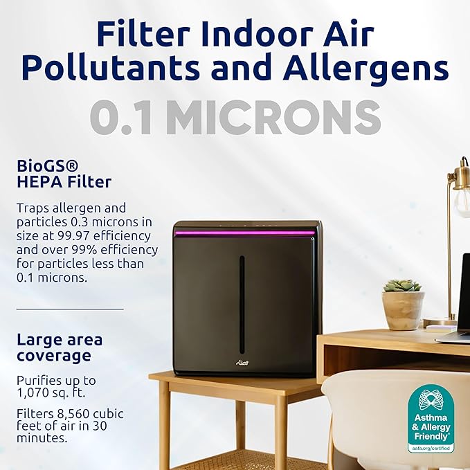 Rabbit Air, A3 SPA-1000N Air Purifiers for Home, Ultra Quiet HEPA Air Purifier- Wall Mountable Air Purifiers for Home Large Room, Allergies, Dust, Mold, Smoke & VOCs(White, Asthma & Allergy Friendly)