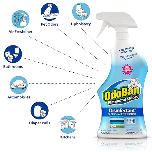 OdoBan Ready-to-Use Disinfectant and Odor Eliminator, Made in the USA, Fresh Linen Scent, 32 Ounce Spray Bottle