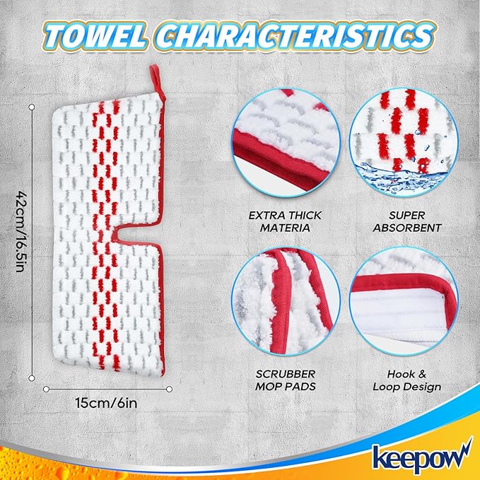 KEEPOW Mop Pads Refills Deep Clean Compatible with O-Cedar Promist Max Spray Mop Double-Side Deep Clean Washable Reusable Flip Mop Pads Replacement for Stubborn Stain Cleaning, 2 Packs