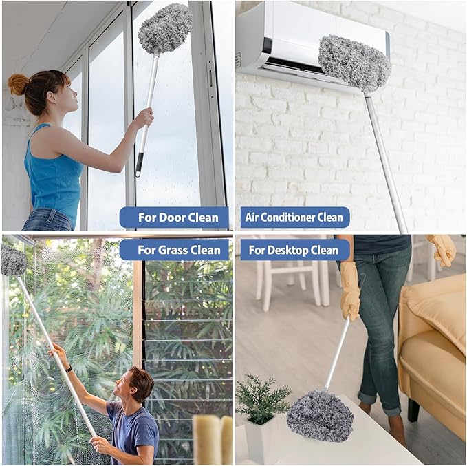 Ceiling Fan Cleaner Duster High Ceiling Extended Fan Blade Cleaner from 13 to 50 Inch Reusable Microfiber Ceiling Fan Duster with Extension Handle for Furniture Bookshelves Wall Door (Gray)