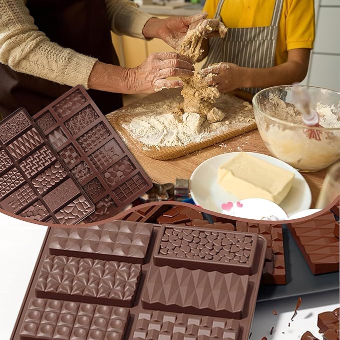 2Pcs Chocolate Bar Mold，12 Cavities Non-Stick Chocolate for Stuffed Pistachio Bars， Silicone Molds For Baking，Break Apart Candy Molds for Cake Decorations