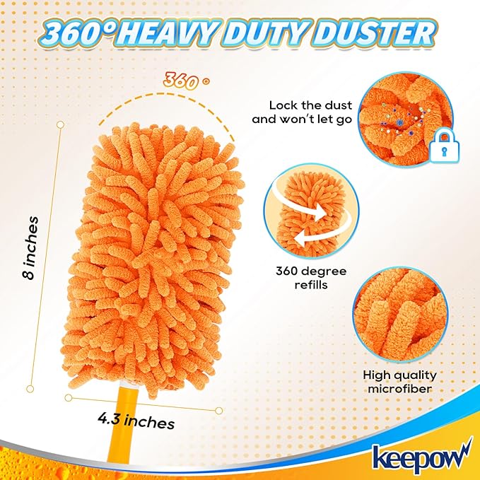 KEEPOW 6 Pack Reusable Duster Refill Compatible with Swiffer Duster, 360° Heavy Duty Duster Refills, Washable Microfiber Duster for Cleaning