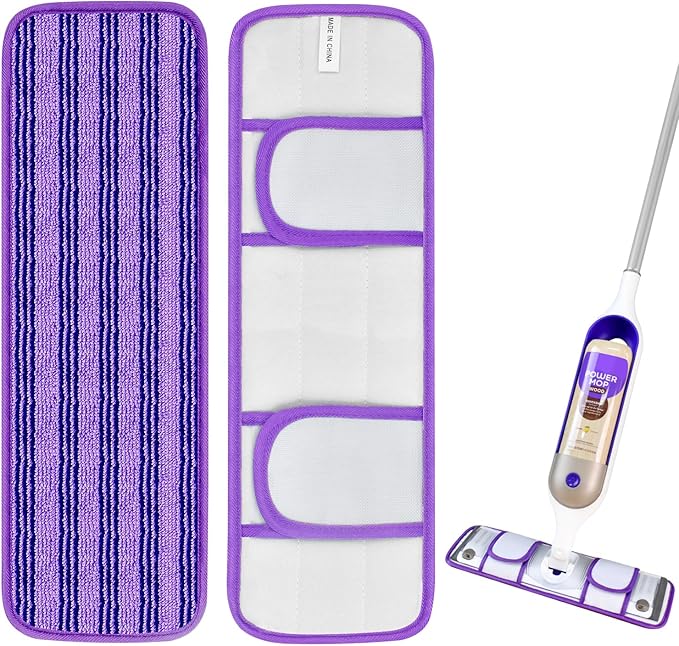 2 Pack Upgraded Reusable Mop Pads Compatible with Swiffer PowerMop, Mop Refill Pads Replacement for Swiffer Power Mop Spray Mop Pads for Multi-Surface Floor Cleaning, Quality Updated Cationic Material