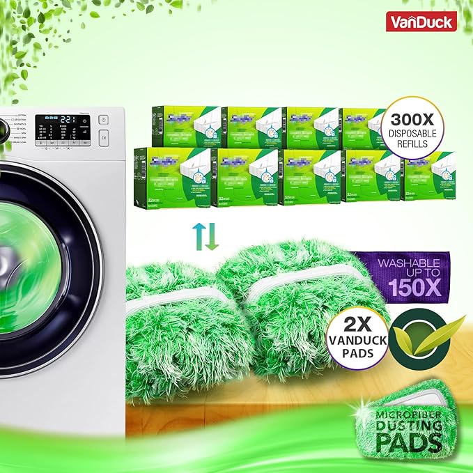 VanDuck Floor Duster Refill Compatible with Swiffer Sweeper Mop (2 Pack) - Microfiber Pet Heavy Duty Dry Cloth Refills - Reusable Mop Pad