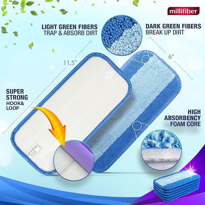 Reusable Mop Pads Compatible with Swiffer WetJet (6 Pack) - Microfiber Mop Refill for Wet Mopping Cloths - Hardwood Floor Cleaning Spray Pads are Reusable Replacements