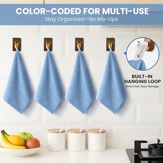 Microfiber Cleaning Cloth, 12 Pack Blue Cleaning Rags for Housekeeping, Reusable Microfiber Towels for Car, Kitchen, Bathroom and Household Cleaning Supplies, 11.8"X11.8"
