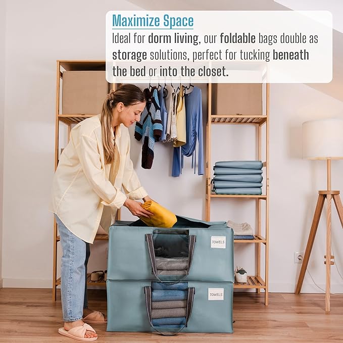 VENO 10 Pack Moving Bags for College, Heavy-Duty Storage Totes, Moving Boxes and Wardrobe Packing Supplies Alternative - Extra Large Durable Laundry Bags for Clothes (Light Blue Matte, 10 Pack)