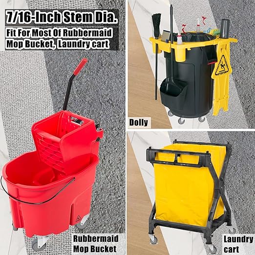 3-Inch Swivel Stem Caster, 7/16-Inch Stem Diameter Rubber Wheel, Heavy Duty TPR Replacement Wheels for Rubbermaid Mop Bucket Cart Grill Casters - 4 Pack (2 Brakes 2 Swivel)