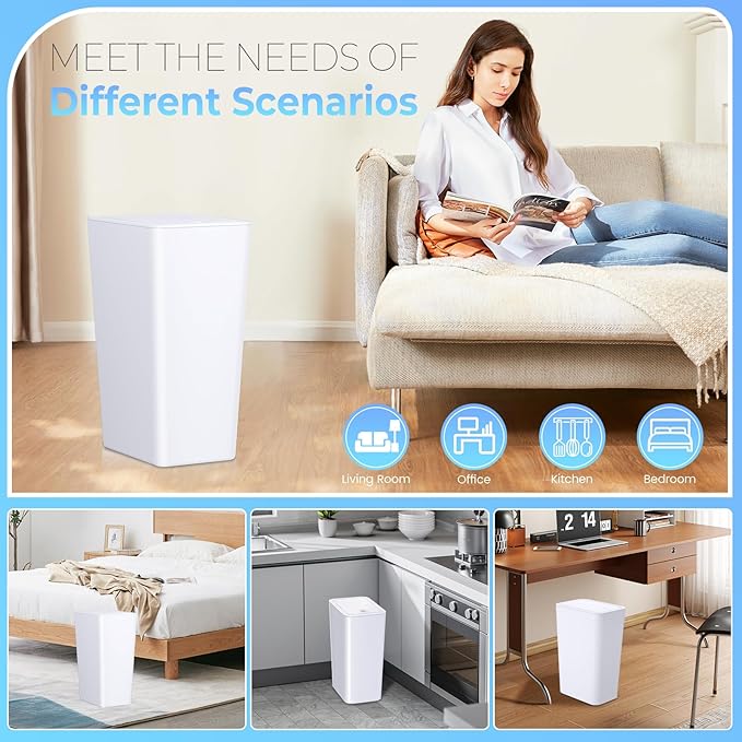 3 Pack 4 Gallon Bathroom Small Trash Can with Lid, 15L Slim Garbage Bin Wastebasket with Pop-Up Lid for Bedroom, Office, Kitchen, Dorm, Fits Under Desk