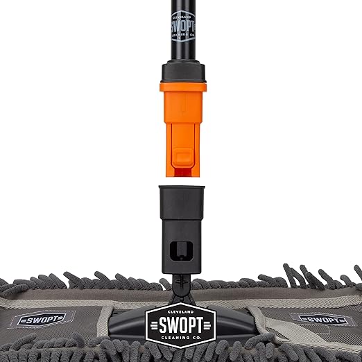 SWOPT 18” Microfiber Dust Mop + 60" Steel Handle, Combo — Includes Additional 18” Microfiber Refill, Machine Washable — Dust Mop Head with Long Handle Interchangeable with All SWOPT Cleaning Products