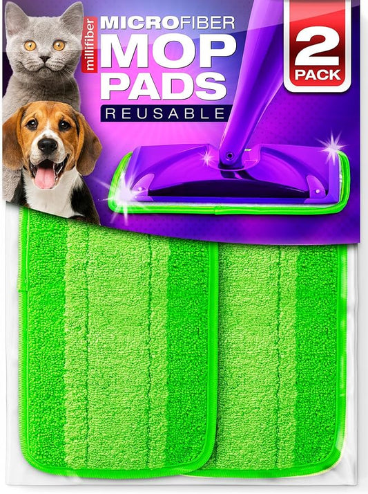 Reusable Mop Pads Compatible with Swiffer WetJet (2 Pack) - Microfiber Mop Refill for Wet Mopping Cloths - Hardwood Floor Cleaning Spray Pads Reusable Replacements - Green