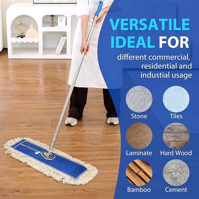 2 Pack - 24" Wide X 5 Cotton Floor Dust Mop Head Refill Short Fiber for Easy Sweep - Replacement Replacement Head for Home & Commercial Use