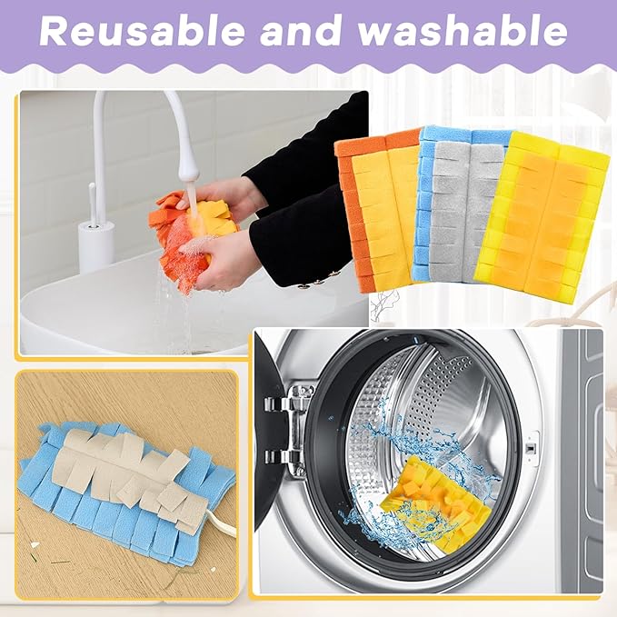 Zubebe 6 Pcs Duster Refill Reusable Fleece Duster Refills Feather Flat Dusters Multi Surface Washable Cleaning Pads Tools for Home, Blinds, Car, Pet, Furniture, Fans (Stylish Color)