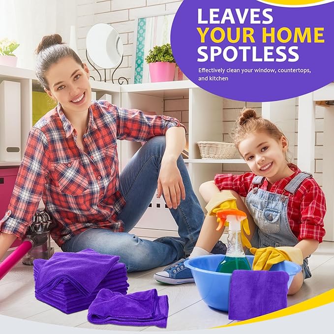 Nuenen Microfiber Cleaning Cloths for Cars 16 x 16 Inch Ultra Absorbent Car Towels Drying Reusable Cleaning Supplies House Kitchen Window Microfiber Towel(Purple,120 Pcs)