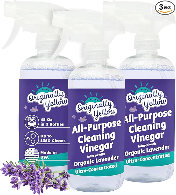 Originally Yellow Lavender Vinegar All Purpose Cleaning Spray | Distilled Cleaning Vinegar For Every Room In the House | Plant-Derived All Purpose Cleaner | Living Room, Bathroom, & Kitchen | 3 Pack