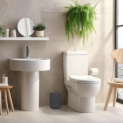 Superio Mini Trash Can with Foot Pedal Small Outdoor Garbage Can with Lid, 1.5 Gallon Plastic Waste Basket for Bathroom, Bedroom, Kitchen, Office, Patio (Wicker Grey 6 QT.)