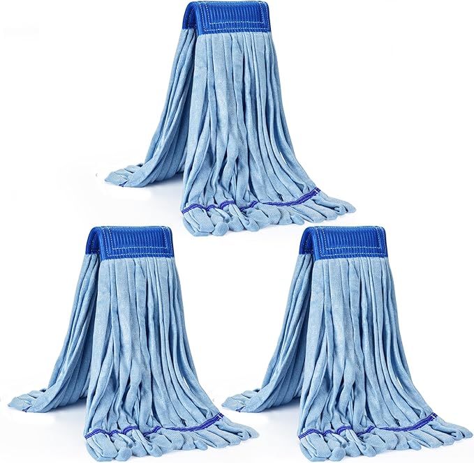 Matthew Cleaning Microfiber Tube Mop(Meduim,Blue,3Pack) Heavy Duty Mop Head Replacement,Excellent Absorbency,Premium launderability,Reusable,Loop end for Home,Commercial&Industrial Use