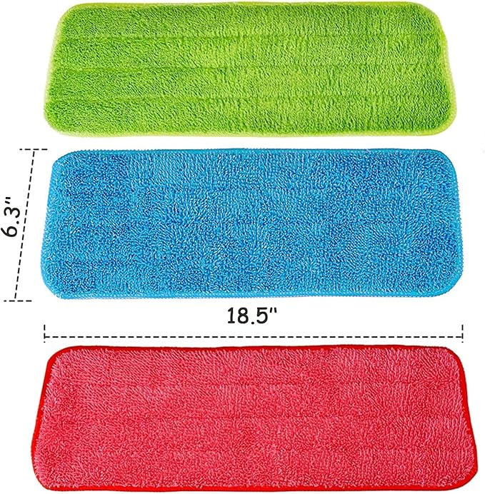 Microfiber Replacement Mop Pads, 18" x 6" Wet & Dry Home & Commercial Cleaning Refills, Colorful Reusable Floor Mop Pads, Washable Floor Cleaning Pads, 6 Pack