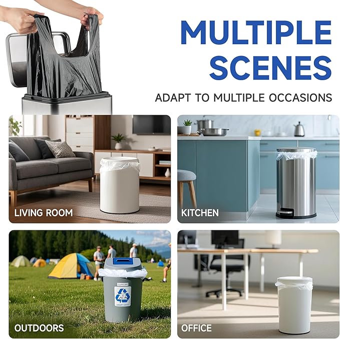 Small Trash Bags with Handles 4 Gallon 200 Count Black - Ocean Plastic Upcycling - Plastic Garbage Bags, Can Bin & Waste Basket Liner for Kitchen, Bathroom, Office and Pets