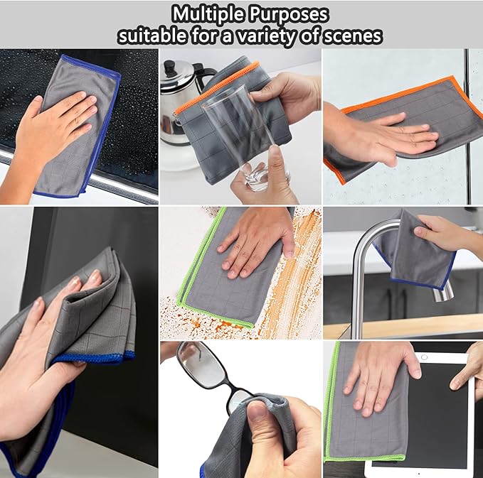 XANGNIER Microfiber Glass Cleaning Cloths,3 Pack Streak Free Miracle Cleaning Cloth,Reusable Lint Free Cleaner Towels for Kitchen,Windows,Mirror,Glasses,Car Windshields,Stainless Steel,11.8"×11.8"