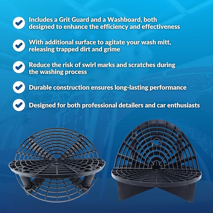 Grit Guard The Original Bucket Insert with Washboard Combo | Removes Dirt from Wash Mitt for Detailing | Car Wash Bucket Insert & Washboard | Red/Blue