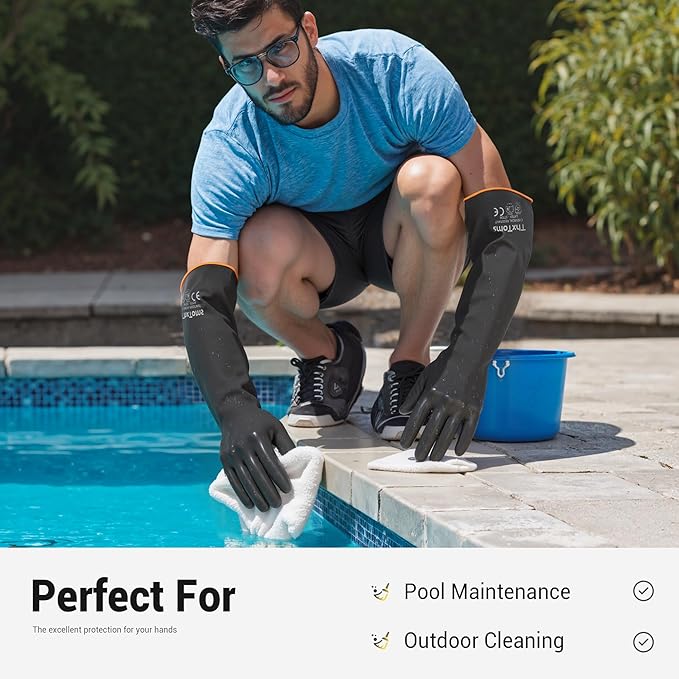 ThxToms Chemical Resistant Gloves,Long Heavy Duty Gloves,Puncture Resistant, Resist Acid,Oil,Alkali, Waterproof for Industrial Cleaning,Gardening,22", 1 Pair