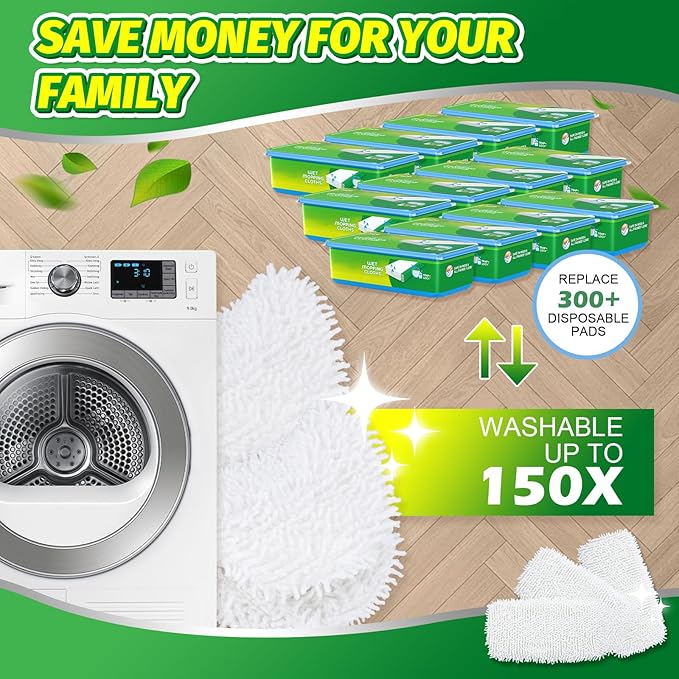 4 Pack Reusable Microfiber Mop Pads Compatible with Swiffer Sweeper - Dry Sweeping Cloths & Wet Pad Refills for Wet & Dry, Washable Pads Refills for Household Cleaning (Mop is not Included)