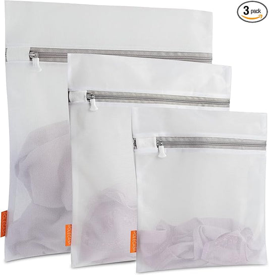 Polecasa 3Pcs Extra Durable Fine Mesh Laundry Bags with Sturdy Zipper for Delicates, Protect Clothes in Washing Machine, Laundry Room Essentials for College, Dorm (1 Large, 1 Medium, 1 Small)