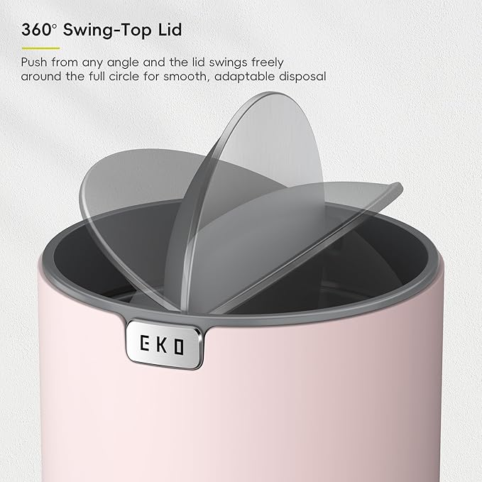 EKO Fandy 0.58 Gal/2.2L Mini Trash Can with Lid, Swing-Top Desktop Trash Can for Bathroom, Countertop, Vanity, Desk or Office, Small Garbage Bin (Pink)