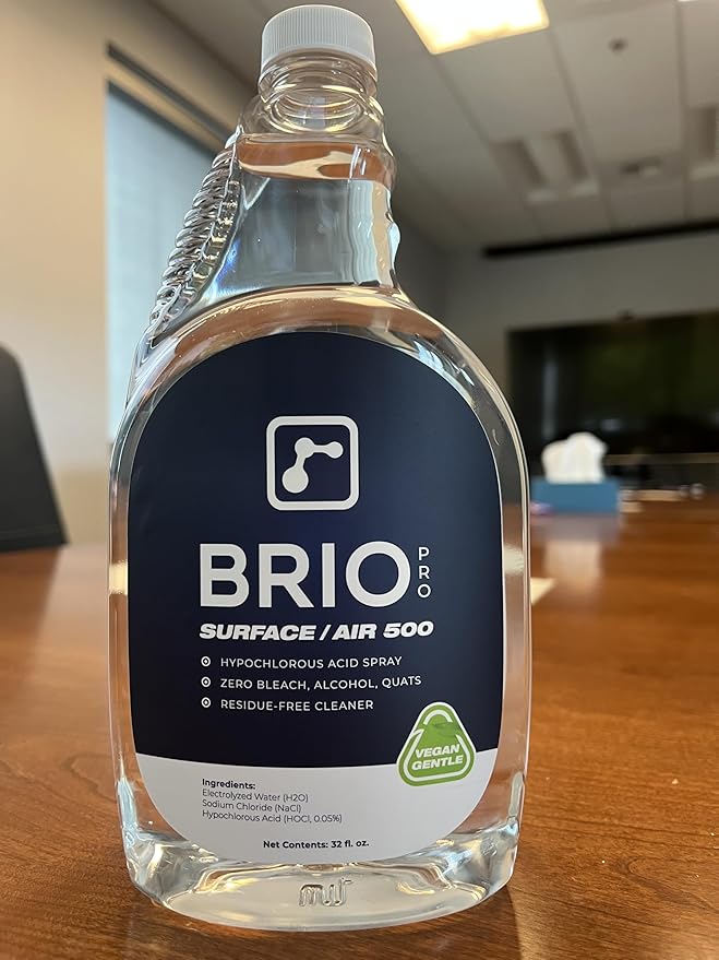 BRIOTECH Extra Strength HOCl Cleaner, 500 PPM Hypochlorous Acid Concentrate, ULV Foggers & Humidifiers, Professional Deodorizer for Dental, Offices, Schools, Homes, Peroxide Free, 32 fl oz (4 Pack)