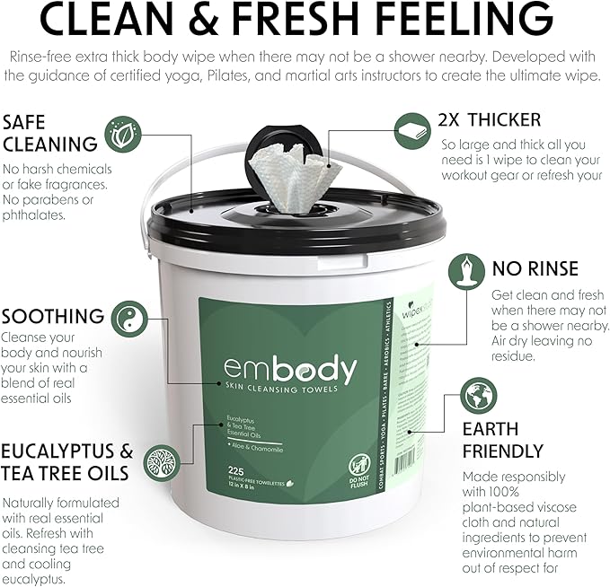 Wipex Gym Cleaning Wipes Bundle - Get (1) 400ct Lemongrass Surface Wipes & (1) 225ct Body Cloths for After Workout, Plant-Based Fitness Equipment Wipes, Clean Surfaces & Mats and Peloton Bike