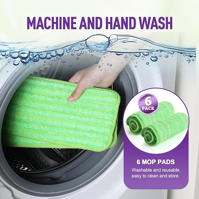 6 Pack Reusable Mop Pads for Swiffer WetJet, Washable Wet Mop Refills Replacement Pads Wet Dry Use for Floors